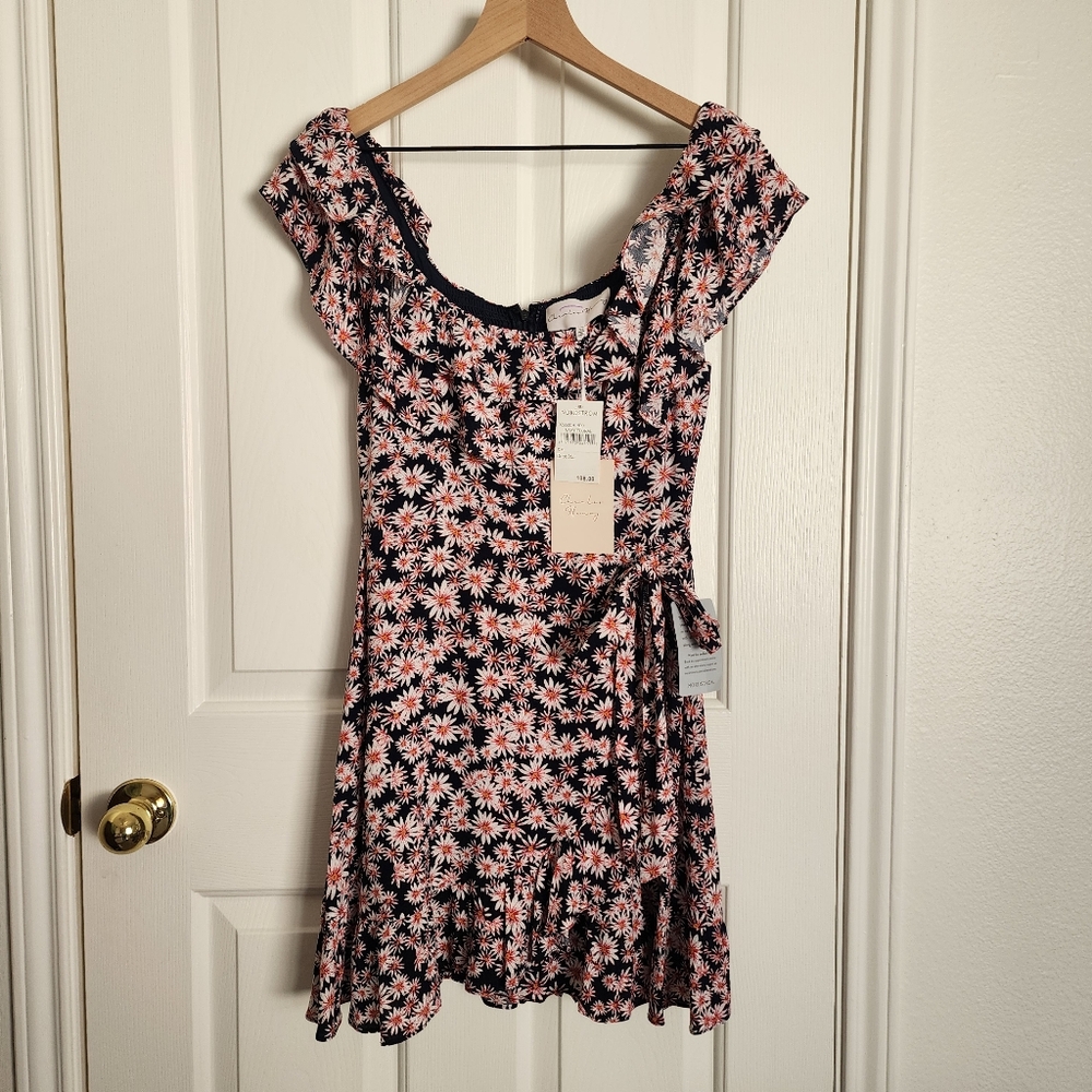 Charles Henry Floral Print Faux Wrap Dress